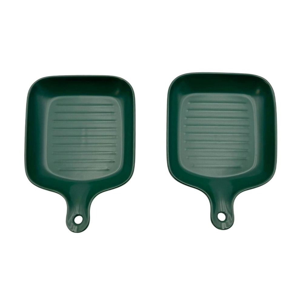 Bruntmor Set 2 Green Ribbed Ceramic Baking Dishes Square Grill Pans w Handles